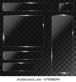 Glass plates set. Vector acrylic banners on transparent background.