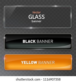 Glass plates set. Vector glass banners on transparent background.