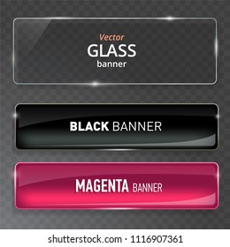 Glass plates set. Vector glass banners on transparent background.