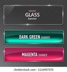 Glass plates set. Vector glass banners on transparent background.