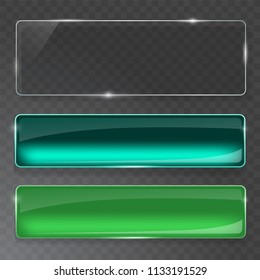 Glass plates set. Vector glass banners on transparent background.