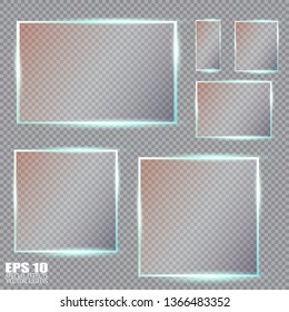 Glass plates set. Vector glass banners on transparent background