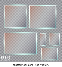 Glass plates set. Vector glass banners on transparent background