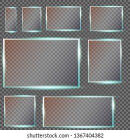 Glass plates set. Vector glass banners on transparent background