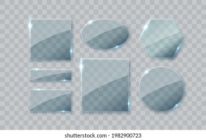 Glass plates set. Vector glass banners on transparent background. Vector illustration