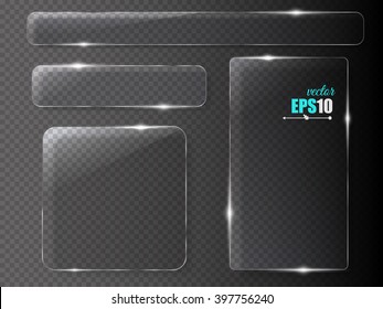 Glass plates set. Vector glass banners on transparent background.