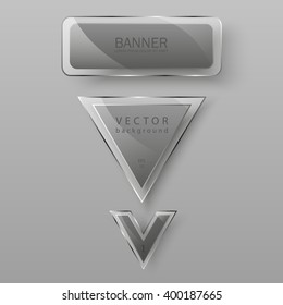 Glass plates set. Vector glass banners on grey background.