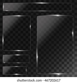 Glass plates set. Vector glass banners on transparent background.