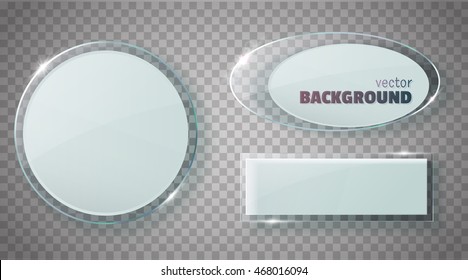 Glass plates set. Vector glass banners on transparent background.