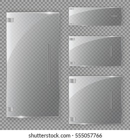 Glass plates set. Vector glass banners on transparent background.
