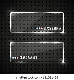 Glass plates set. Vector banners isolated on transparent background.