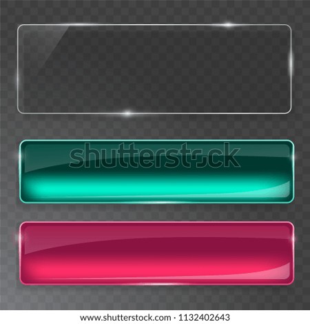 Glass plates set. Vector glass banners on transparent background.