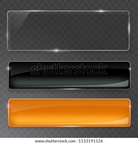 Glass plates set. Vector glass banners on transparent background.