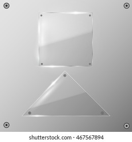 Glass plates . Vector glass banners on transparent background.