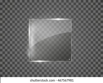 Glass plates . Vector glass banners on transparent background.