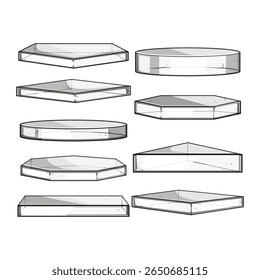desenho animado conjunto de plataforma de vidro. moderno elegante, versátil durável, sinal de plataforma de vidro personalizado inovador.