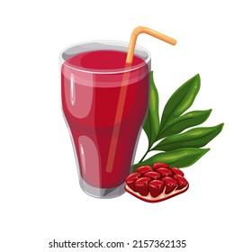 Glass of pomegranate juice and garnet seeds vector illustration in cartoon style.