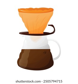 Glass pot with hot freshly brewed speciality coffee.Drip coffee. Pour-over. Vector illustration EPS 10
