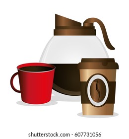 glass pot maker and cups coffee