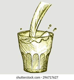 In a glass pour fresh milk. Vector Image  