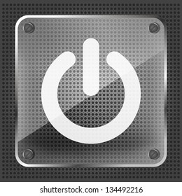 glass power button icon on a metallic background