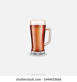 A glass of premium beer on a gray background.