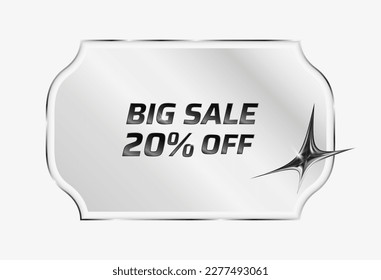 Glass price tags with volumetric figures. Sticker shape with transparent effect. Promotion with discount coupon. Modern shape and design	