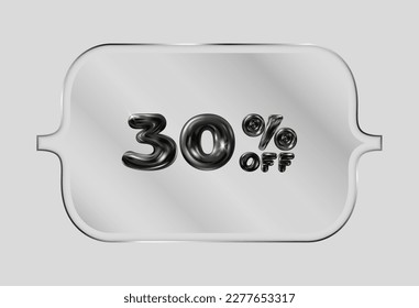 Glass price tags with volumetric figures. Sticker shape with transparent effect. Promotion with discount coupon. Modern shape and design	