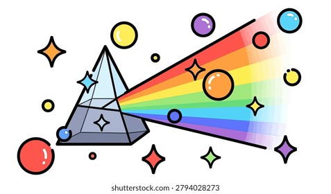 Glass prism refracting rainbow colors beam