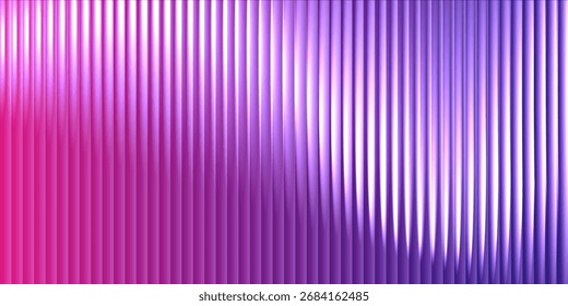 Glass prism texture background with vertical light dispersion. Refracted beams create glossy translucent effect with metallic reflections and soft highlights. Elegant realistic vector illustration.