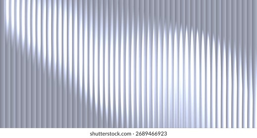 Glass prism texture background with vertical light dispersion. Refracted beams create glossy translucent effect with metallic reflections and soft highlights. Elegant realistic vector illustration.