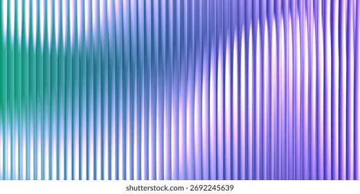 Glass prism texture background with vertical light dispersion. Refracted beams create glossy translucent effect with metallic reflections and soft highlights. Elegant realistic vector illustration.
