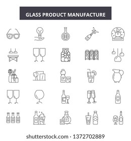 Glass product manufacture line icons, signs, vector set, outline illustration concept 