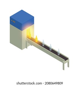 Glass production isometric composition with isolated image of factory appliance vector illustration