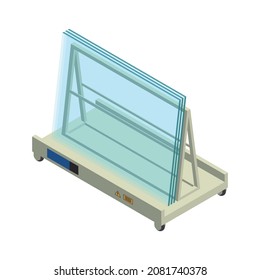 Glass production isometric composition with isolated image of factory appliance vector illustration