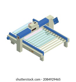 Glass production isometric composition with isolated image of factory appliance vector illustration