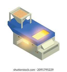 Composición isométrica de la producción de vidrio con imagen aislada de la ilustración vectorial de electrodomésticos de fábrica