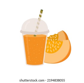 Glass with pumpkin smoothie isolated on white background. Vector illustration of healthy vegetable drink. 