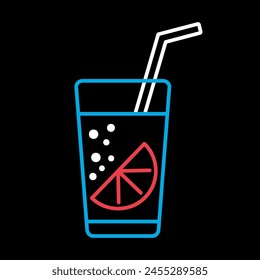 Glass of pure water with lemon vector on black background icon. Graph symbol for fitness and weight loss web site and apps design, logo, app, UI