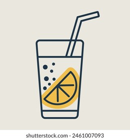 Glass of pure water with lemon vector icon. Graph symbol for fitness and weight loss web site and apps design, logo, app, UI