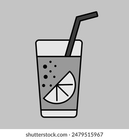 Glass of pure water with lemon vector grayscale icon. Graph symbol for fitness and weight loss web site and apps design, logo, app, UI