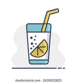 Glass of pure water with lemon vector icon. Graph symbol for fitness and weight loss web site and apps design, logo, app, UI