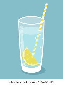 Glass Of Pure Water With Lemon. Vector Illustration. 