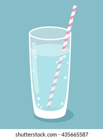 Glass of pure water with straw. Vector illustration. 