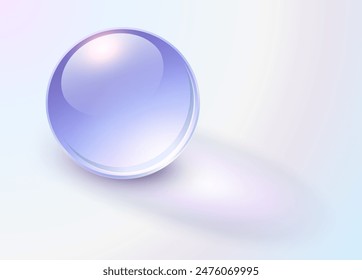 Bola de cristal púrpura con sombra, fondo brillante 3D, Ilustración vectorial