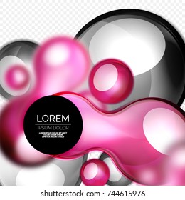 Glass purple bubbles on grey, modern techno liquid design. Vector illustration