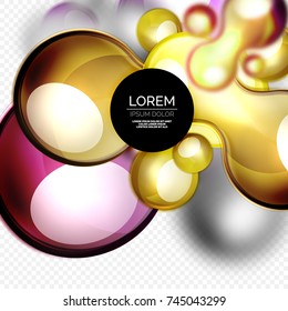 Glass purple yellow bubbles on grey, modern techno liquid design. Vector illustration