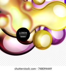 Glass purple yellow bubbles on grey, modern techno liquid design. Vector illustration