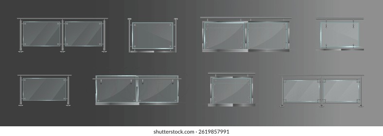 Glass railing balcony terrace guardrail pool balustrade building home vector design 3d isolated office house construction architecture metal modern urban steel realistic element panel