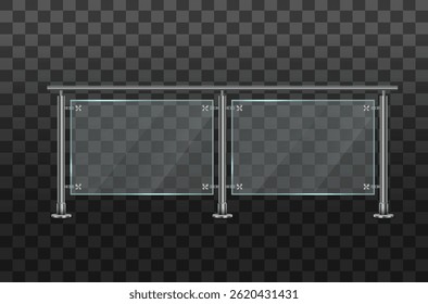 Glass railing balcony terrace guardrail pool balustrade building home vector design 3d isolated office house construction architecture metal modern urban steel realistic element panel
